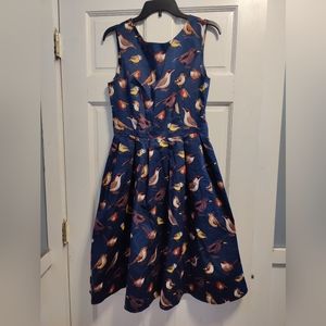 Cotton A-line Dress with Bird Print